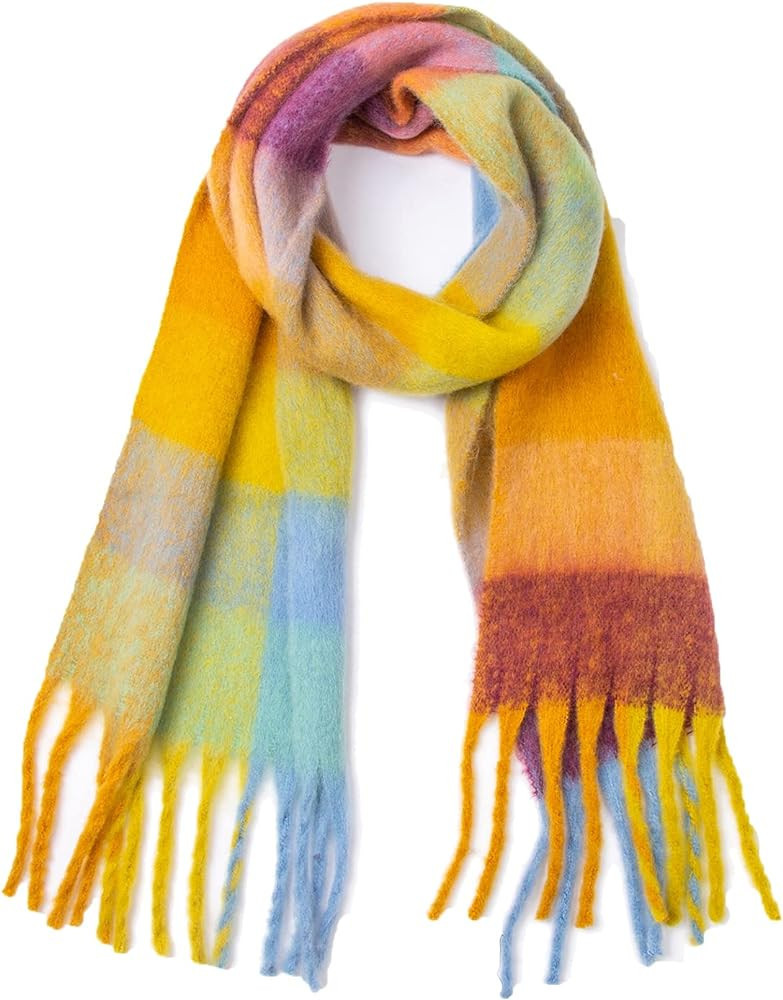 SHOHOKU Large Chunky Plaid Scarf Coloured Checked Oversized Scarf Tassel Soft Fall Winter Thick W... | Amazon (US)