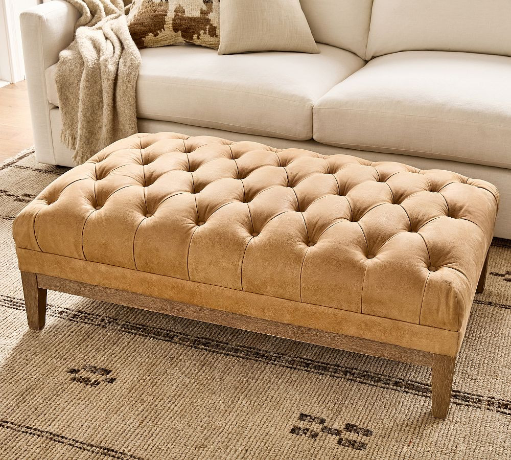 Edgewood Leather Ottoman | Pottery Barn (US)