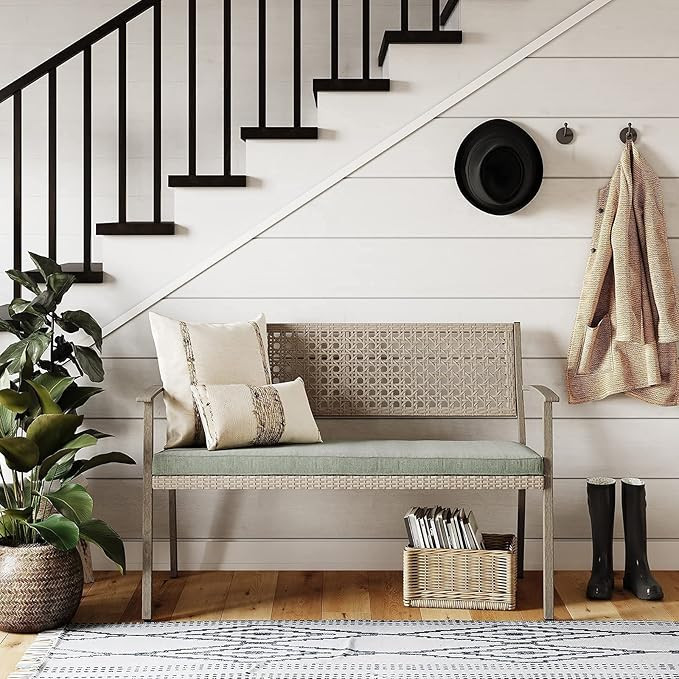 Grand patio Garden Bench, Wicker Rattan Outdoor Benches with Cushion, Patio Loveseat for Front Po... | Amazon (US)