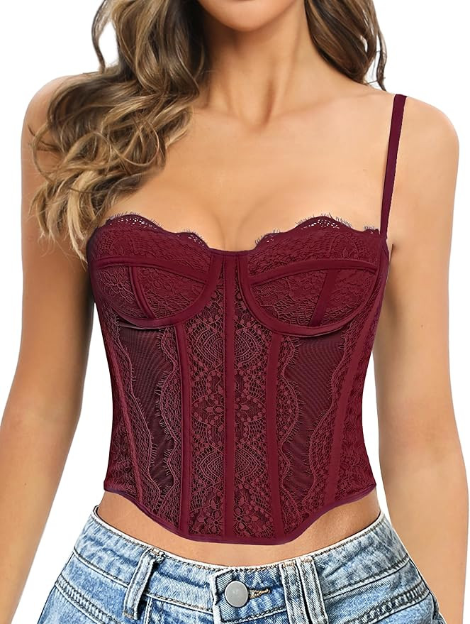 GainKee Lace Corset Tops for Women Lace Bustier Corset Top with Straps Women Corset Going Out Par... | Amazon (US)