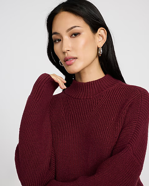 Mock Neck Long Sleeve Mini Sweater Dress | Express