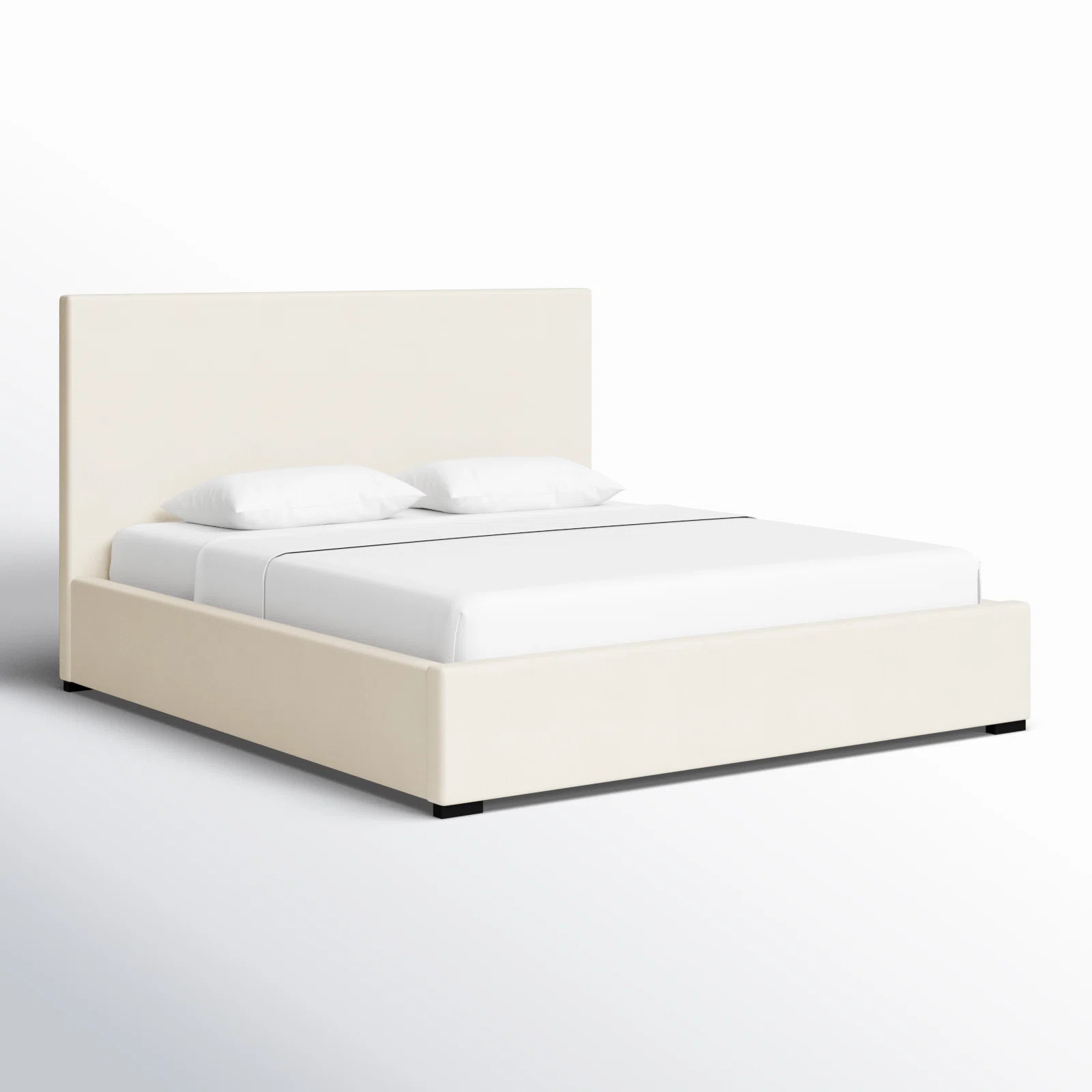 Fabio White Linen Upholstered Panel Platform Bed, Queen | Perigold