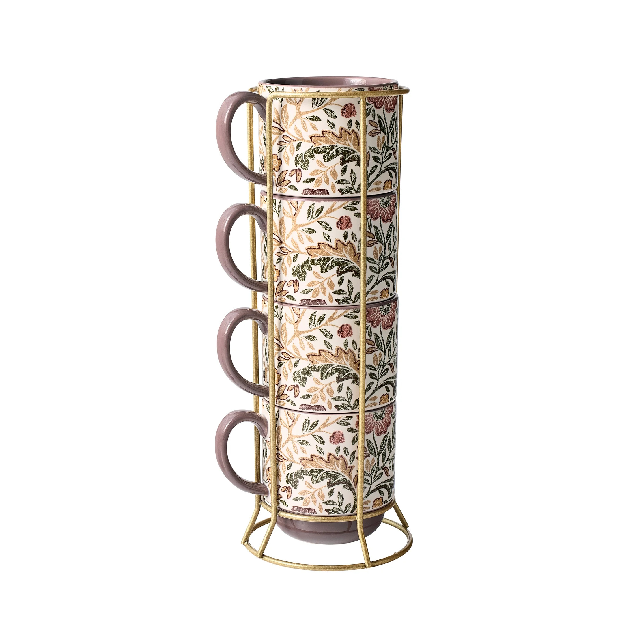 Better Homes & Gardens Edith Vine Floral Stoneware Mug Set with Rack, 5-Piece | Walmart (US)