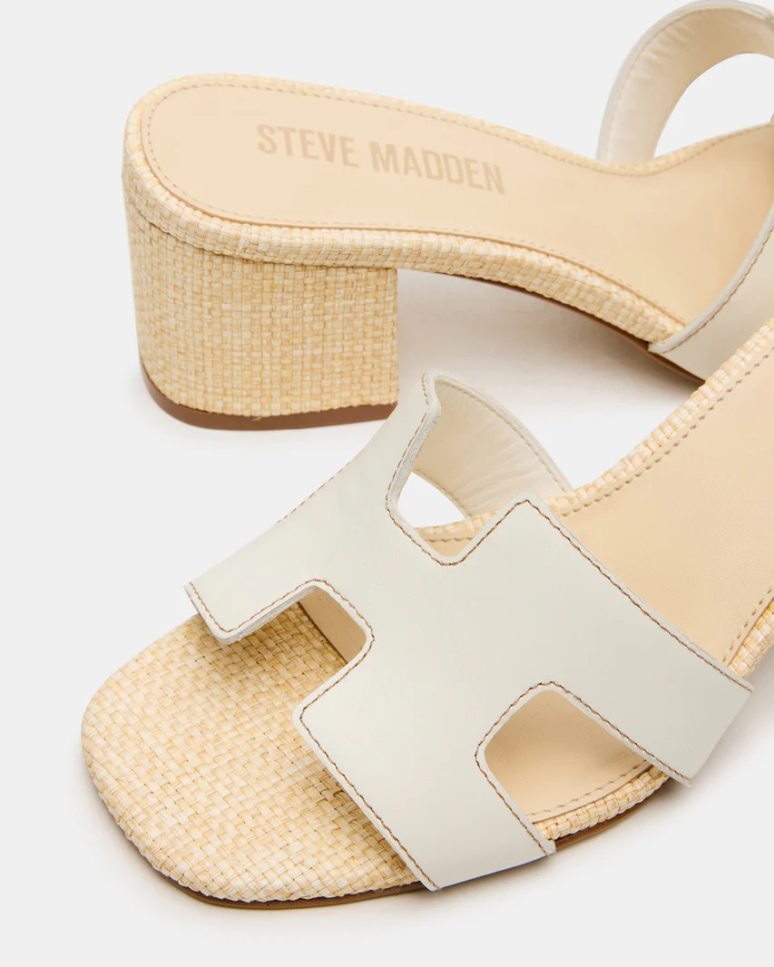 HANA BONE LEATHER Square-Toe Mule Block Heel Women's Sandal | Steve Madden (US)