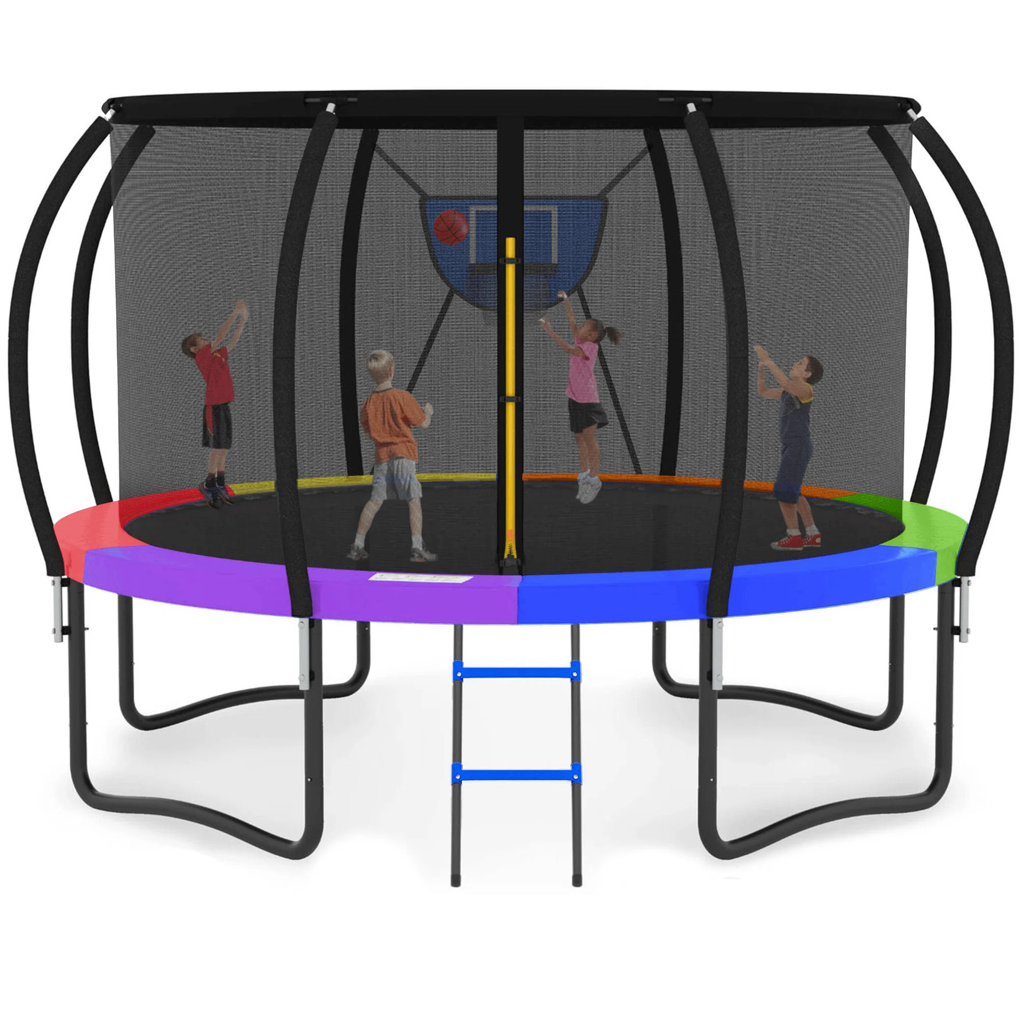 16Ft Round Backyard Trampoline With Safety Enclosure,The Gift Is Basketball Hoop, Sprinkler, Ligh... | Wayfair North America