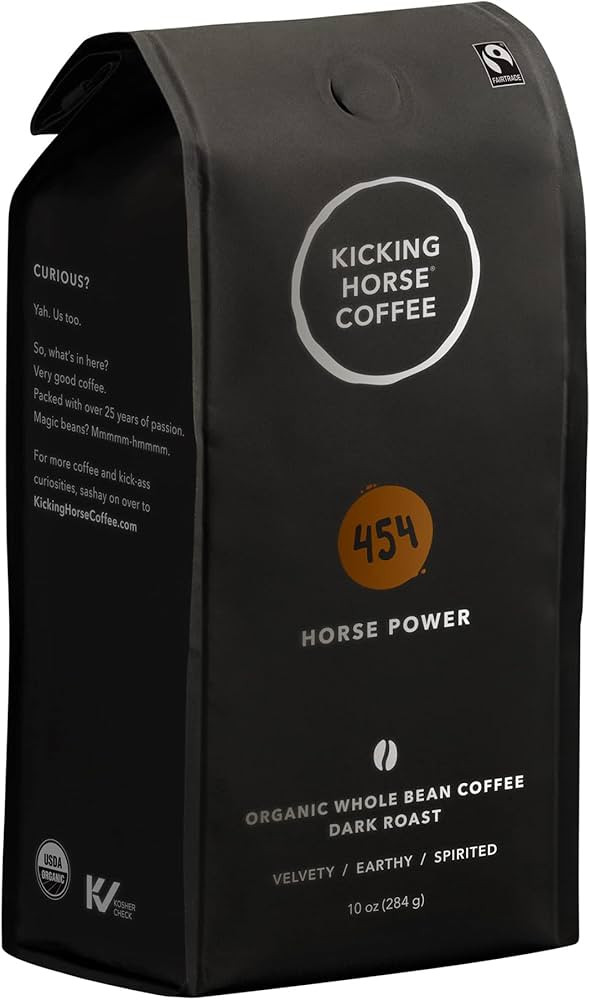 Kicking Horse Coffee, 454 Horse Power, Dark Roast, Whole Bean, 10 oz - Certified Organic, Fairtra... | Amazon (US)