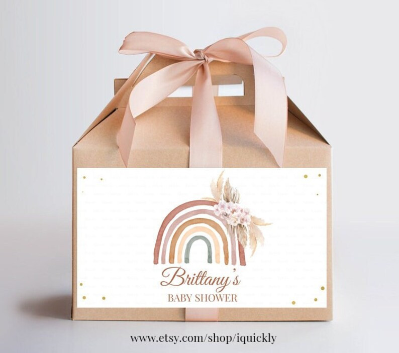 Boho Rainbow Baby Shower Gable Box Label Printables,EDITABLE Pampas grass Favors Gable gift box l... | Etsy (UK)