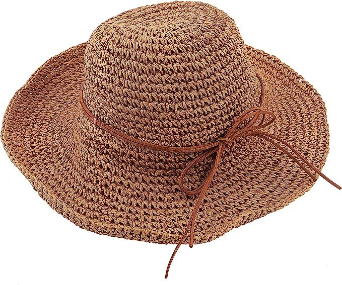 Urban CoCo Women's Wide Brim Caps Foldable Summer Beach Sun Straw Hats | Amazon (US)