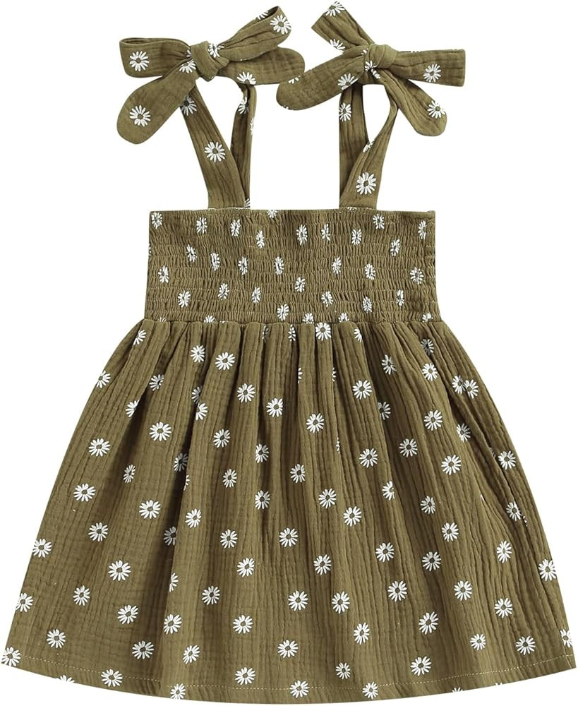 Toddler Baby Girl Summer Dress – Daisy Flower Print Elastic Dress Linen Strap Dresses Summer Cl... | Amazon (US)