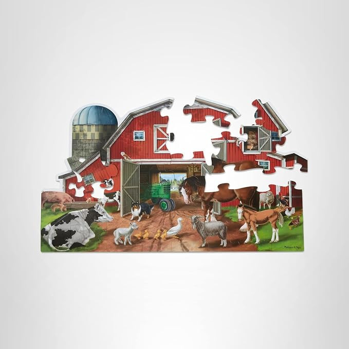Melissa & Doug Busy Barn Shaped Jumbo Floor Puzzle (32 Pieces, 2 x 3 Feet), Jigsaw Puzzle for Pre... | Amazon (US)