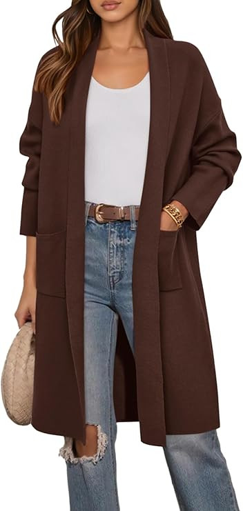 PRETTYGARDEN Long Sleeve Lapel Open Front Cardigan Sweaters for Women Trendy 2025 Oversized Fall ... | Amazon (US)