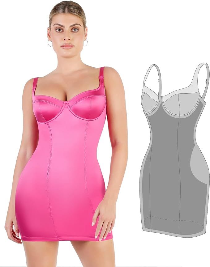 Popilush Shapewear Dress for Women Tummy Control Satin Slip Mini Dress Sleeveless Cocktail Club S... | Amazon (US)