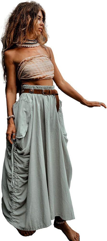 Thaluta Women's Maxi Boho Skirt with Pockets Bohemian Organic Cotton Hippie Gypsy | Amazon (US)