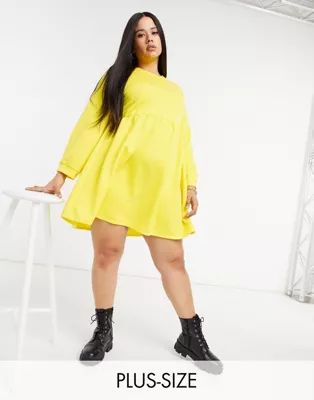 Rokoko Plus oversized smock sweatshirt dress in buttercup yellow | ASOS (Global)