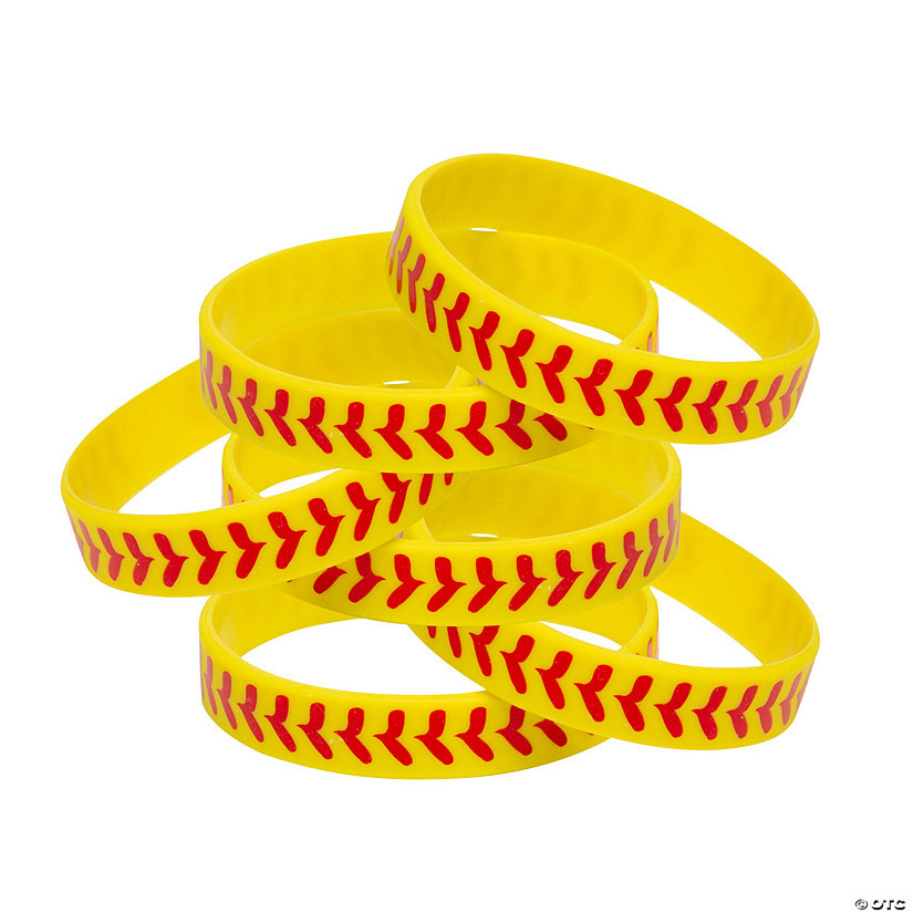 7 1/4" Softball Pattern Rubber Bracelets - 12 Pc. | Oriental Trading Company
