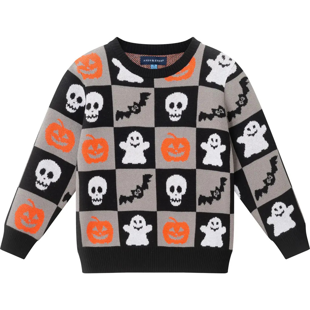 Andy & Evan Kids' Halloween Jacquard Cotton Crewneck Sweater in Grey Halloween at Nordstrom Rack, Size 6Y | Nordstrom Rack