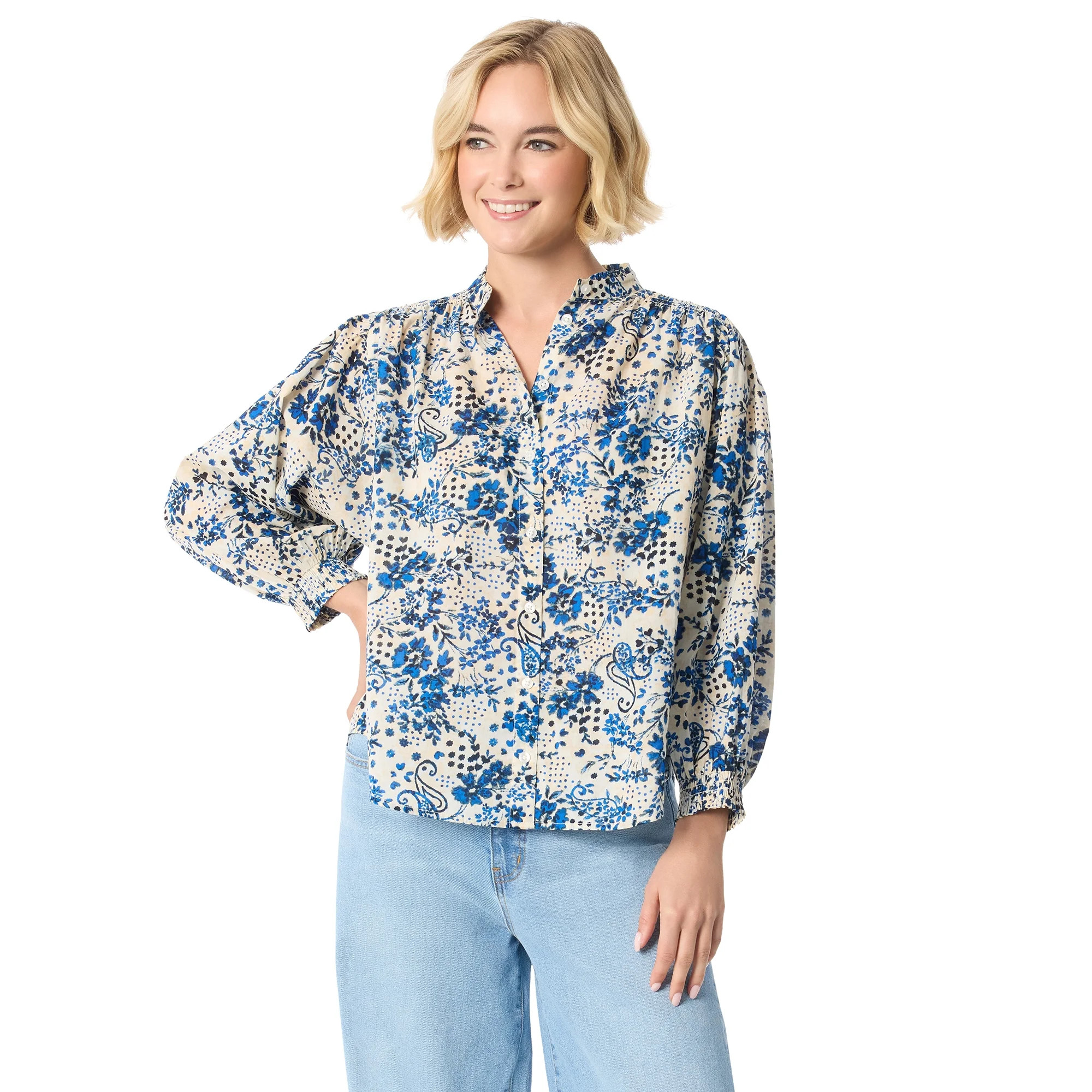 Jessica Simpson Women's and Women's Plus Rowen Button Front Shirt, Sizes XS-5X | Walmart (US)