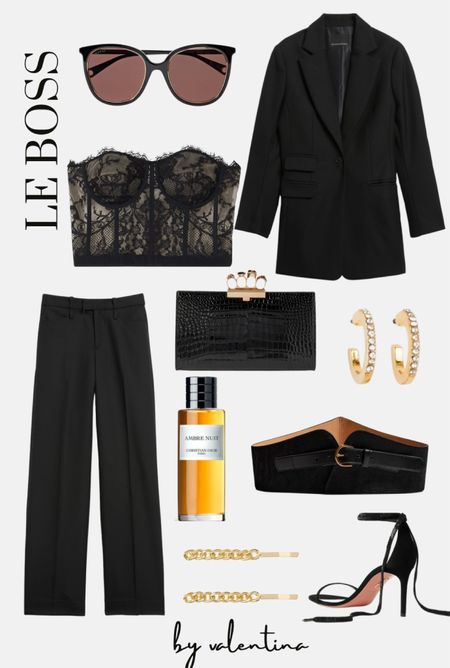 Classic Style, Vogue style, outfit inspiration, winter style, Spring style, Parisian style, lace corset, gold hoops, black belt, Dior Fragrance, black wool blazer, leather pouch, black lace up suede sandals 

#LTKstyletip #LTKeurope #LTKSeasonal