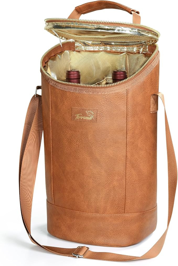 Tirrinia 2 Bottle Wine Carrier Bag, Insulated Wine Tote Cooler Bag with Shoulder Strap, for Trave... | Amazon (US)