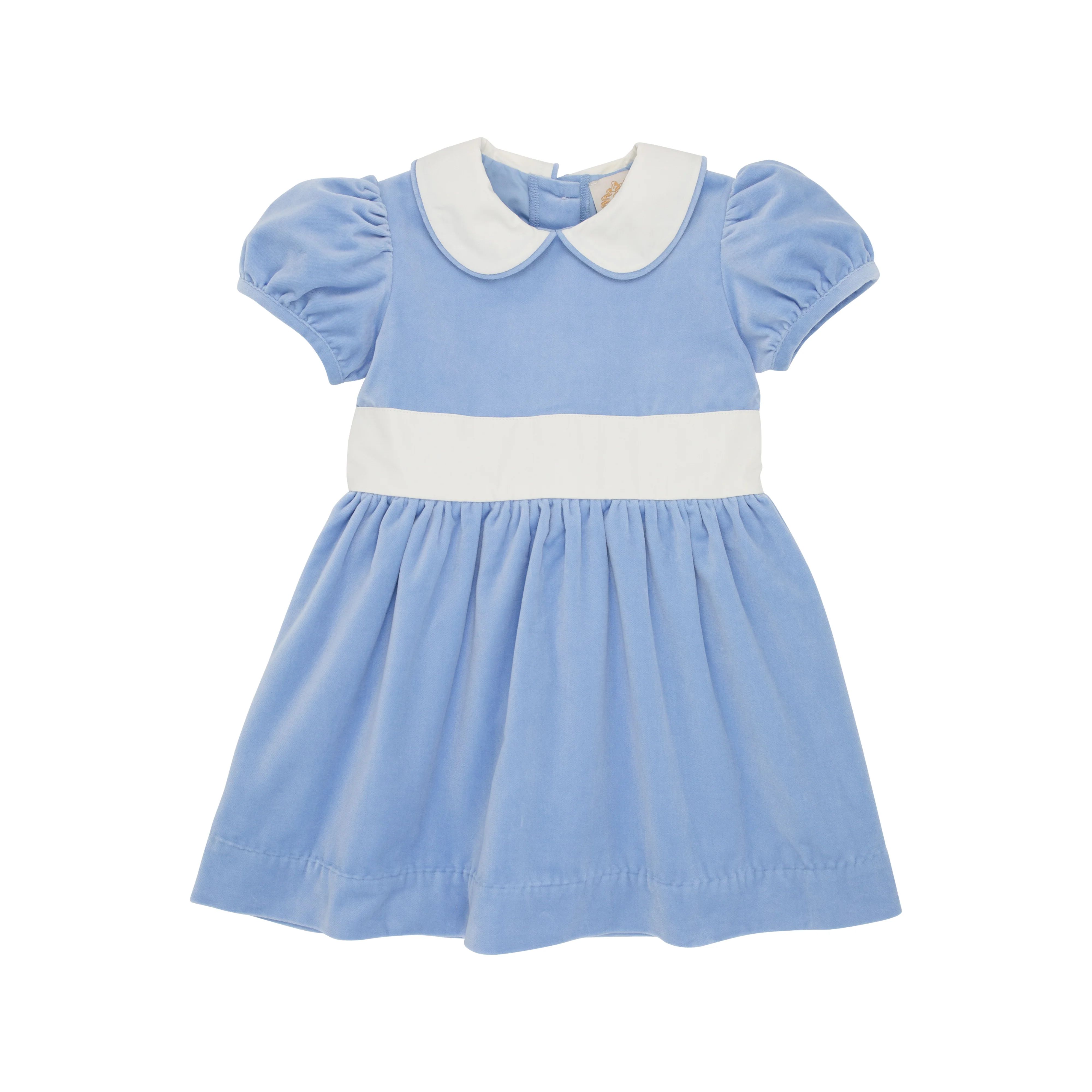 Cindy Lou Sash Dress (Velveteen) - Beale Street Blue with Palmetto Pearl | The Beaufort Bonnet Company