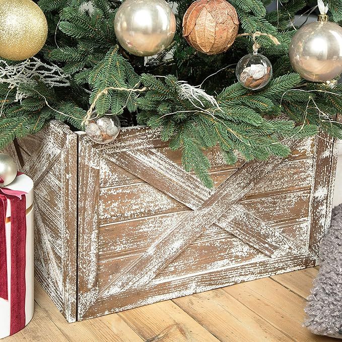 Wooden Tree Collar Box - Christmas Tree Farmhouse Rustic Decor. Vintage Weathered Wood Decoration... | Amazon (US)