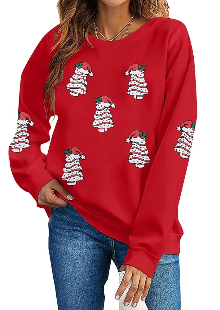 MOUSYA Farm Fresh Christmas Tree Cakes Sweatshirt Woman Christmas Crewneck Sweater Xmas Gifts Top... | Amazon (US)