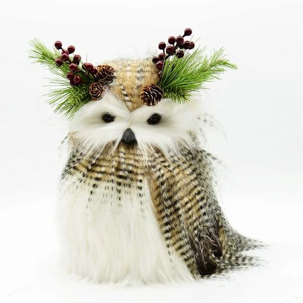 Holiday Time Fluffy Brown Owl Decorative Christmas Tree Topper, Jumbo Figurine Ornament, 11.8''H ... | Walmart (US)