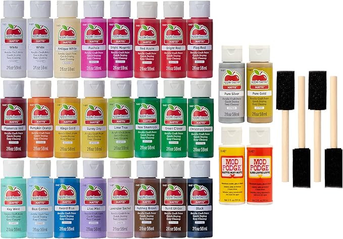 Apple Barrel PROMOABMP22 Holiday DIY Featuring 26 Paints, 2 Mod Podge Acrylic Sealers and 4 Foam ... | Amazon (US)
