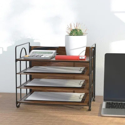 4-Tier Wood Desk Organizer With Sturdy MDF Letter Tray, Ideal For A4 Paper And Office Documents | Wayfair North America