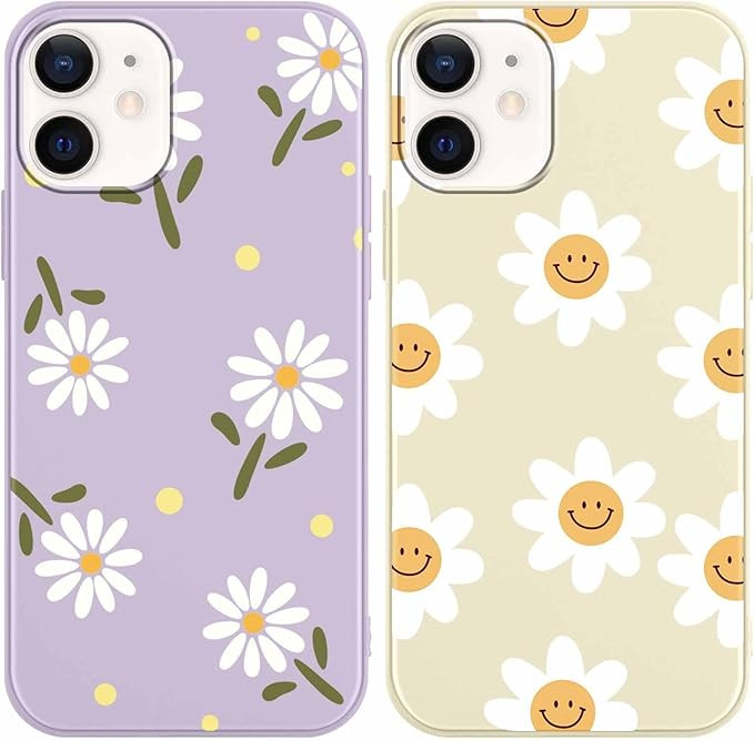 2 Pack Cute Daisy Flowers for iPhone 12/12 Pro 6.1" Phone Case, Smile Pattern Aesthetic Design Ca... | Amazon (US)