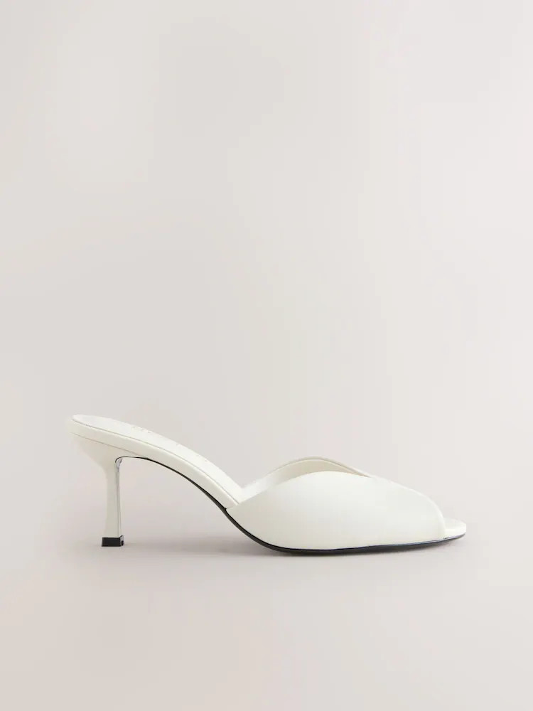 Bone Forever Comfort\u00ae Leather Peeptoe Mule Heels | Next US
