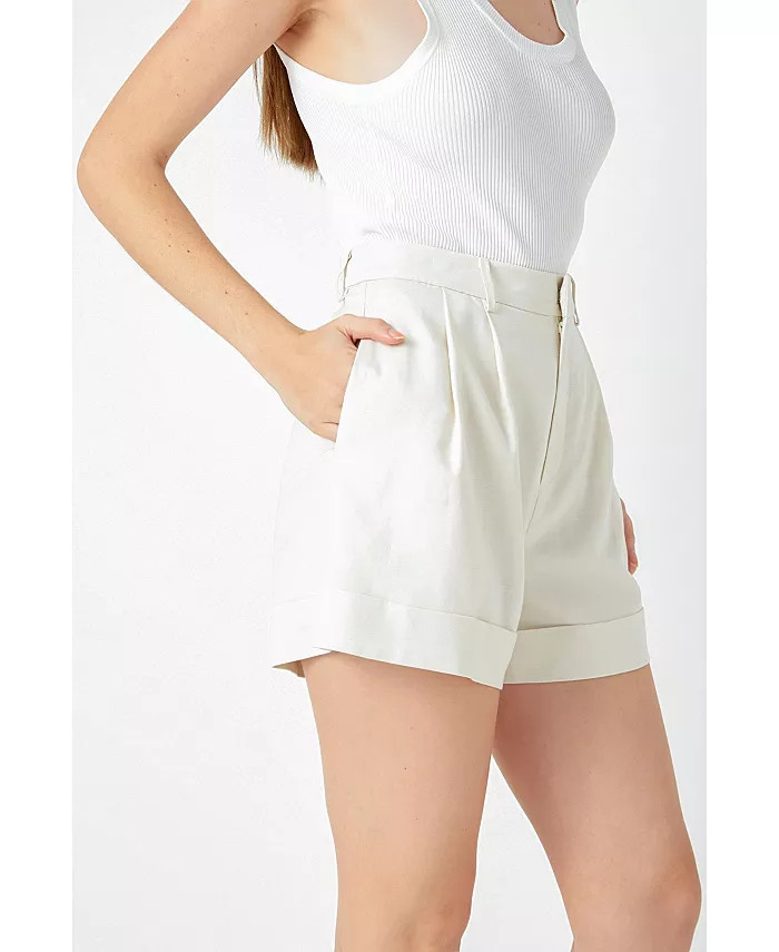 endless rose Women's Linen Pintucked Shorts - Macy's | Macy's