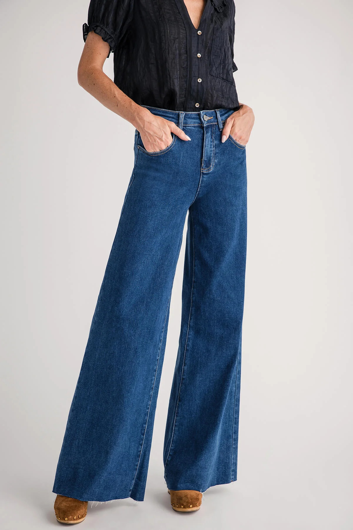 Risen Austin High Rise Ultra Wideleg Raw Hem Jeans | Social Threads