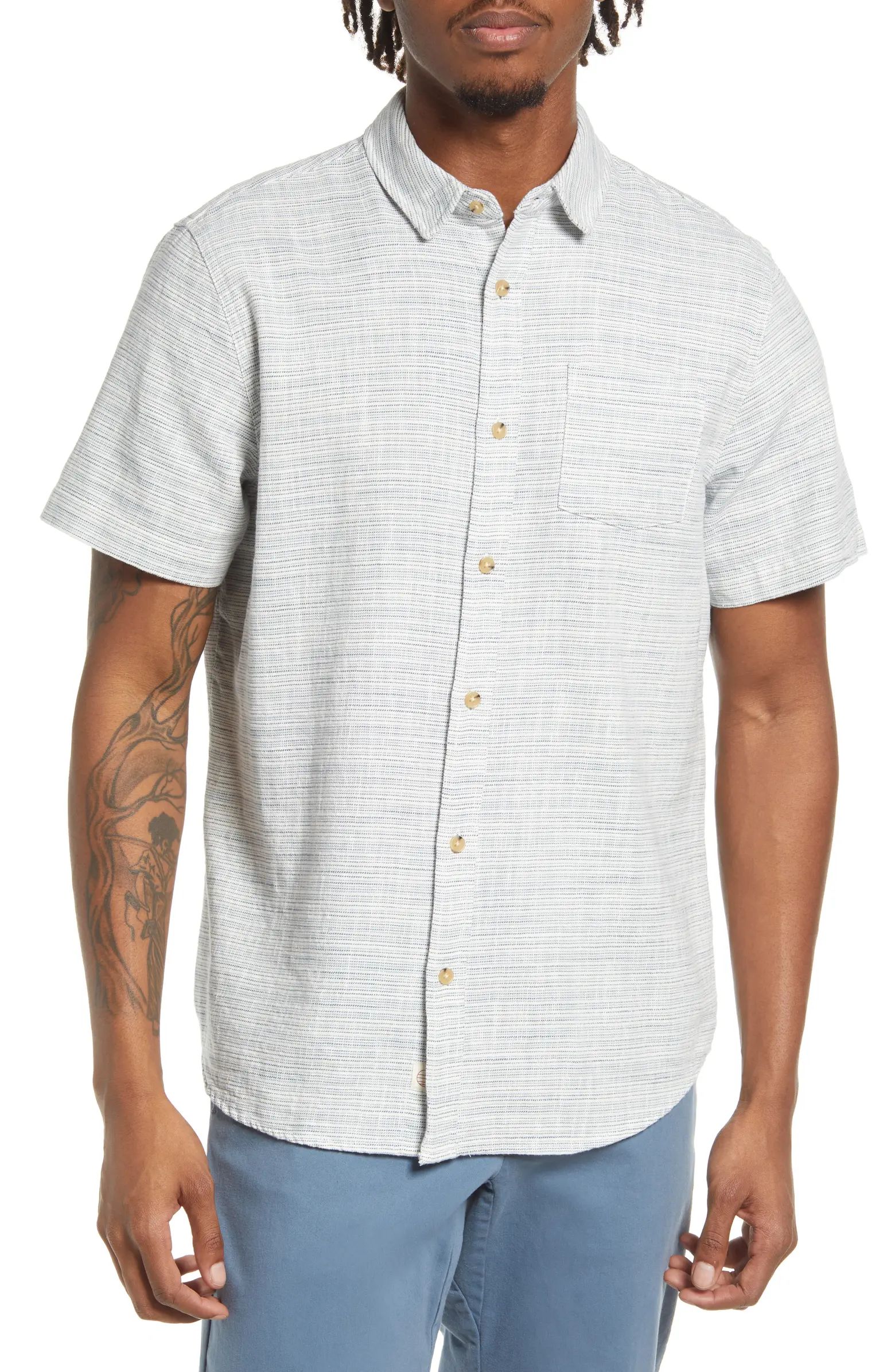 Marine Layer Stripe Selvedge Short Sleeve Button-Up Shirt | Nordstrom | Nordstrom