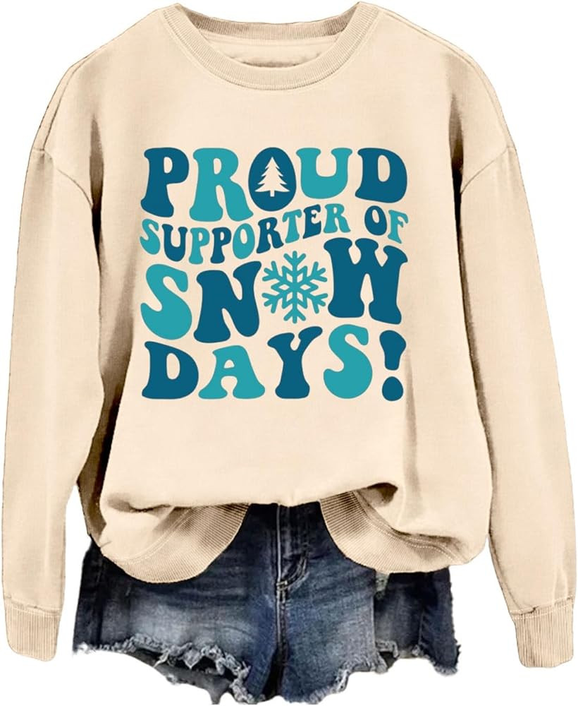 Teacher Christmas Sweatshirts Women Proud Supporter Of Snow Days Teacher Shirt Crewneck Long Slee... | Amazon (US)