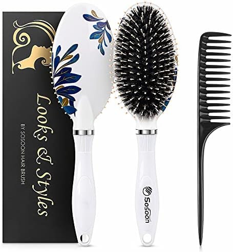 Hair Brush, Boar Bristle Hair Brushes for Women Kids Thick Curly Wet Dry Hair, Smoothing Detangli... | Amazon (US)