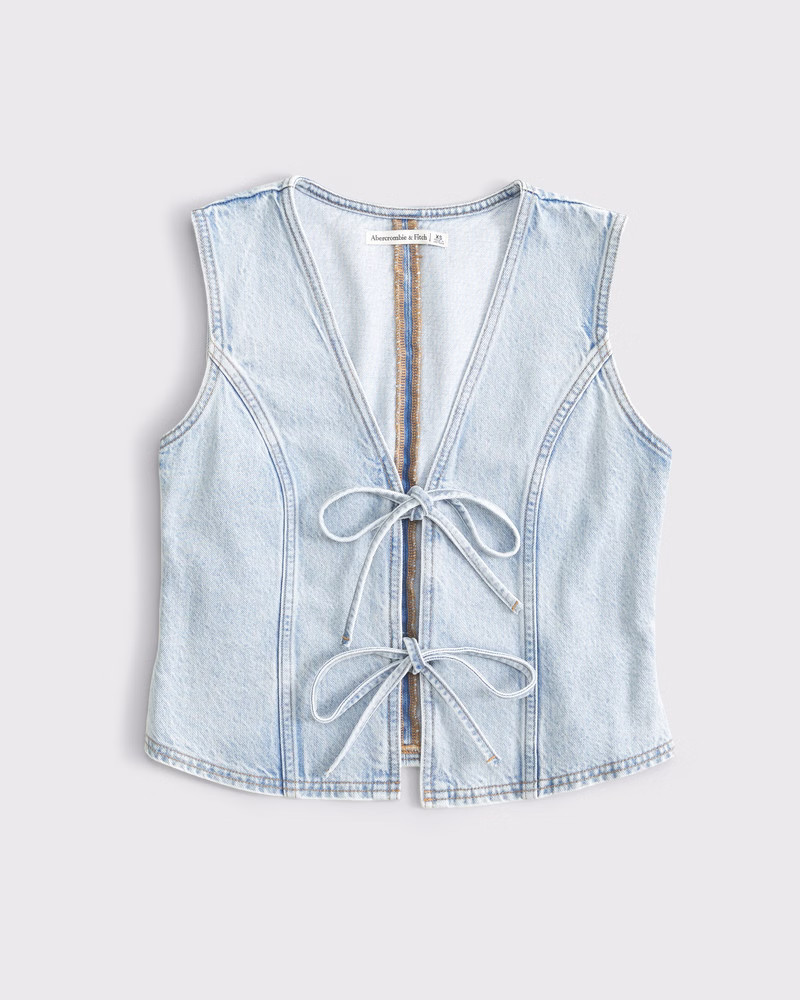 Abercrombie & Fitch Women's Tie-Front Denim Vest in Light Wash - Size M | Abercrombie & Fitch (US)