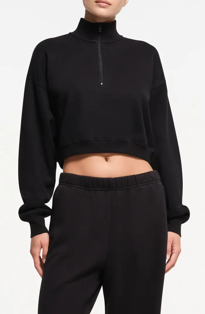 SKIMS Half Zip Crop Cotton Blend Fleece Sweatshirt | Nordstrom | Nordstrom