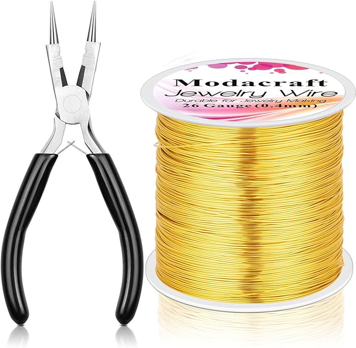 ModaCraft 26 Gauge Ultra-FINE Jewelry Wire Gold (328ft/100m) + 4-in-1 Ergonomic Pliers Set | Tarn... | Amazon (US)