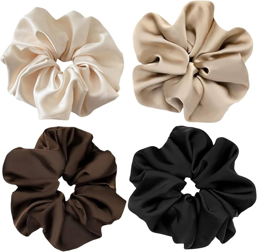 4 Pieces Jumbo Satin Silk Scrunchies for Women 7.2 Inches Large Oversize Scrunchies For Thick Hai... | Amazon (US)