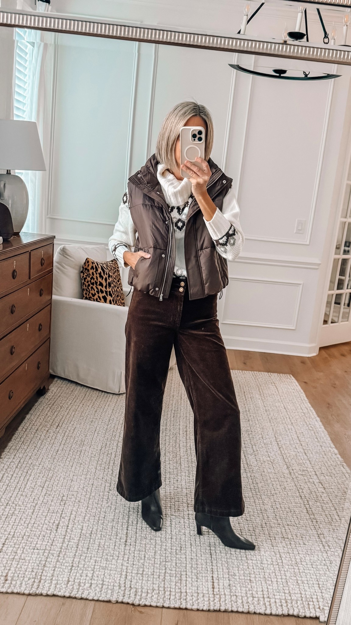 Fall outfit idea that’s perfect for Thanksgiving or a casual dinner out.
Cowl neck fair isle sweater styled with chocolate brown wide-leg cords for a polished, comfortable look. Wearing xs in sweater and vest and size 27/4 in pants 


fall outfit for women
women’s fall style
Thanksgiving outfit idea
fall outfits over 40
neutral fall outfit
corduroy pants outfit
fall sweater outfit
wide leg pants outfit
fall fashion 2025
cozy fall outfit
Loft finds
Love Loft
Loft fall outfit 

 



#LTKFindsUnder50 #LTKSeasonal #LTKSaleAlert