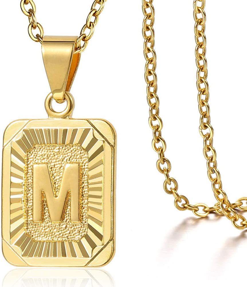 Trendsmax Rectangle Initial Letter Pendant Charm for Mens Womens Gold Plated Capital Letter Pendant  | Amazon (US)