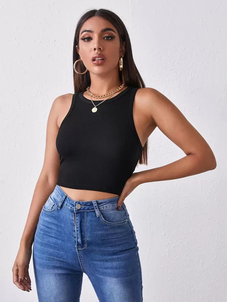 SHEIN Solid Rib-knit Crop Tank Top | SHEIN