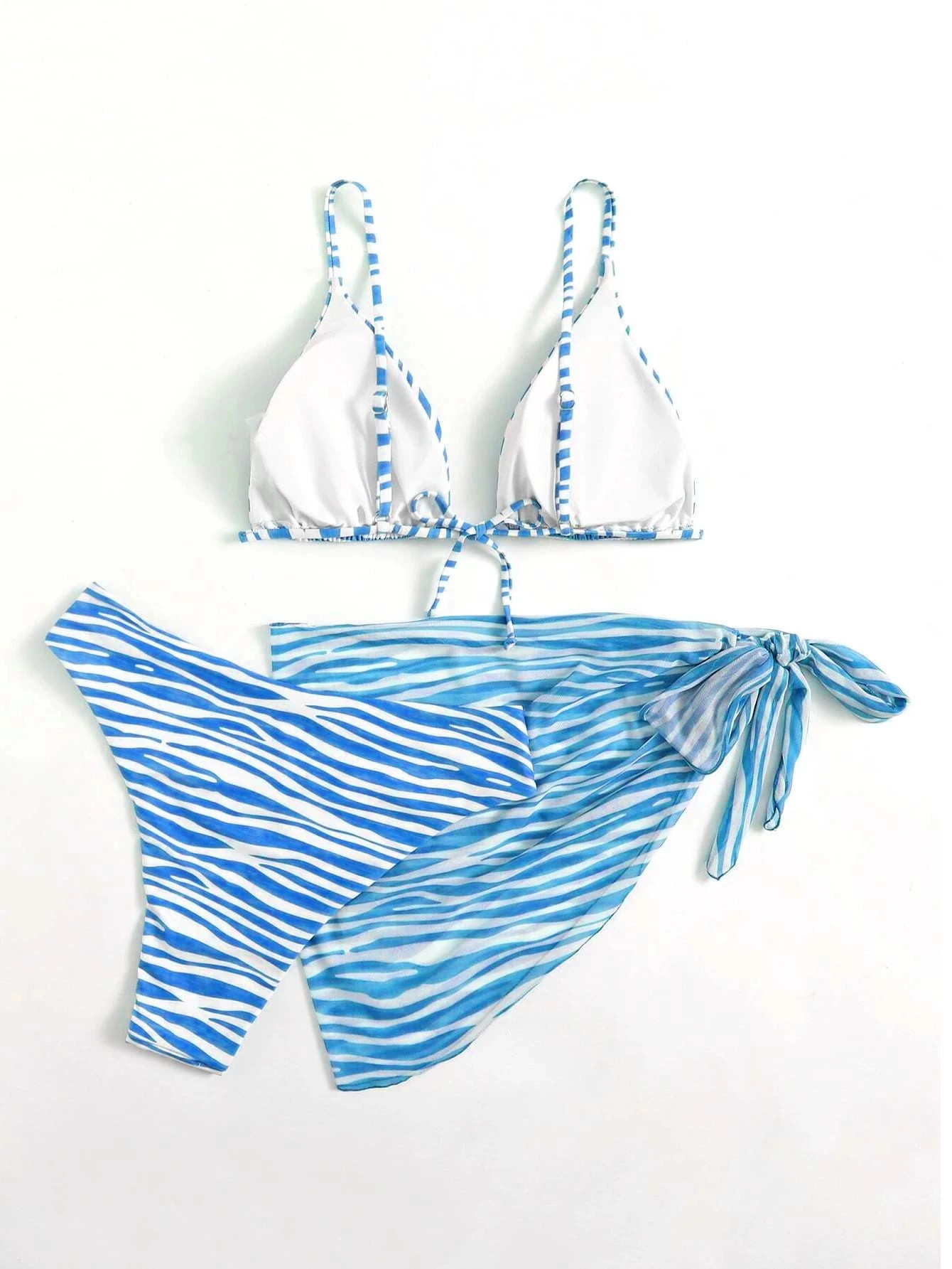 3pack Plus Zebra Stripe Bikini Swimsuit With Beach Skirt | SHEIN