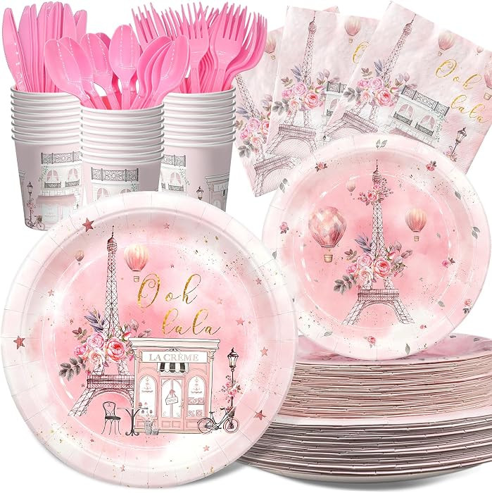 Paris Party Decorations Set - Chic Parisian Party Plates, Cups, Napkins, and Cutlery for a Magica... | Amazon (US)