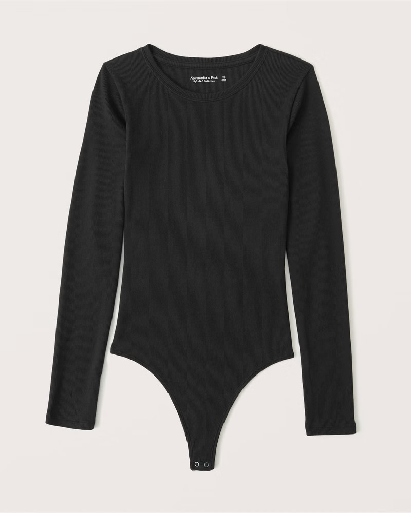Abercrombie & Fitch Women's Long-Sleeve Ribbed Crew Bodysuit in Black - Size XS | Abercrombie & Fitch (US)