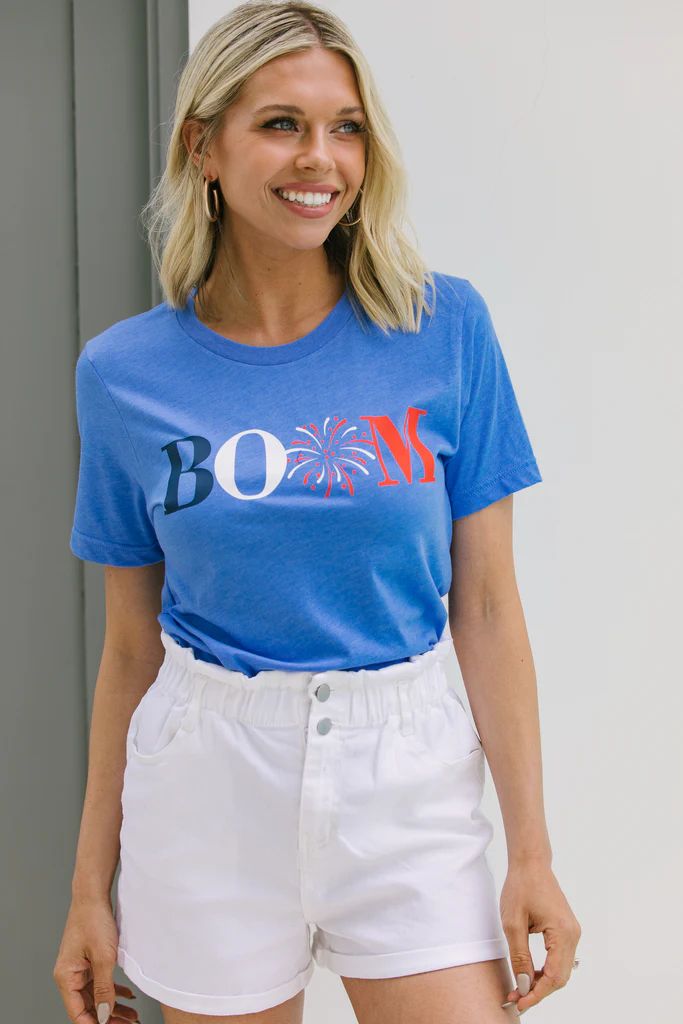 Boom Fireworks Heather Royal Blue Graphic Tee | The Mint Julep Boutique