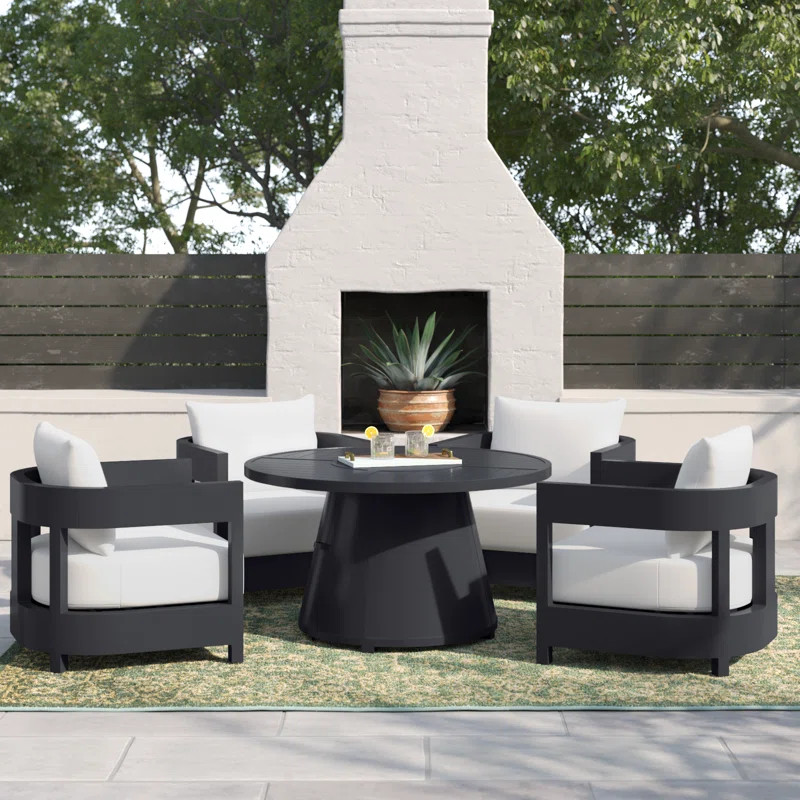 Everlee 5-Pc Fire Chat Set, White Fabric & Black Frame | Wayfair North America