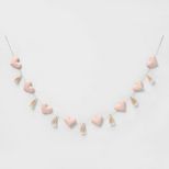 60" x 3" Linen Heart Garland with Tassels Pink/White - Opalhouse™ | Target
