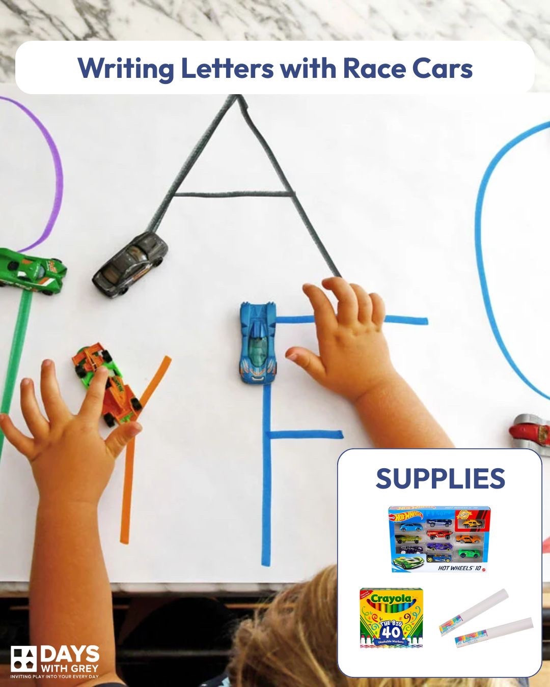This activity is so easy to set up in a flash! Writing letters with race cars encourages letter recognition along with improving fine motor strength. Try it this week! 

#LTKFamily #LTKKids #LTKFindsUnder50